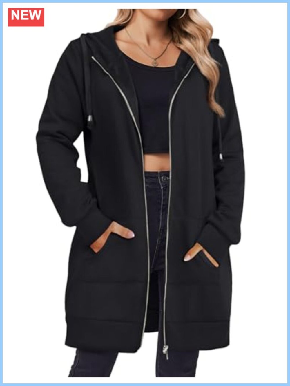 Oversized Zip Up Hoodie Fleece Lined Long Tunic Womens Casual
